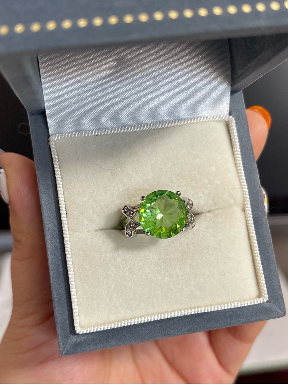 Sterling Silver 925 Green Created Peridot Ring